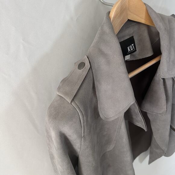 KUT from the Kloth Moto Jacket Gray Faux Suede Waterfall Size Small - Picture 4 of 6